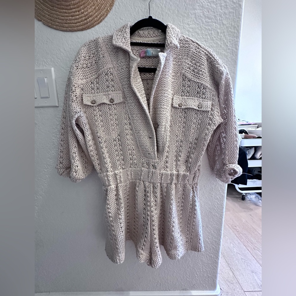 Free People Tan Crochet Romper XS